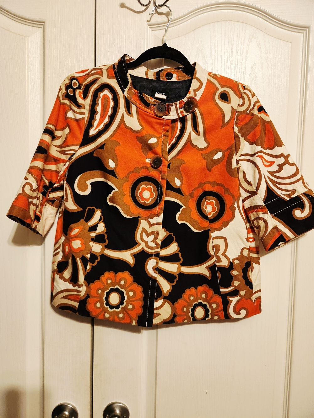J.Crew Retro Mod Floral Print Jacket Blazer Orange Brown Size 6